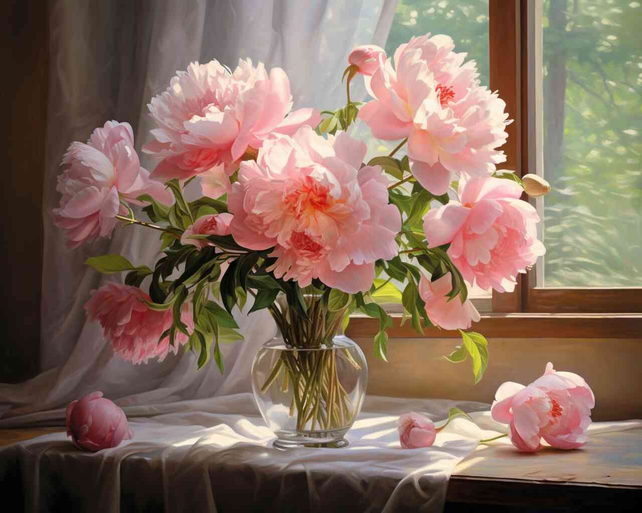 Diamond Painting - Morgenlicht und Pfingstrosen