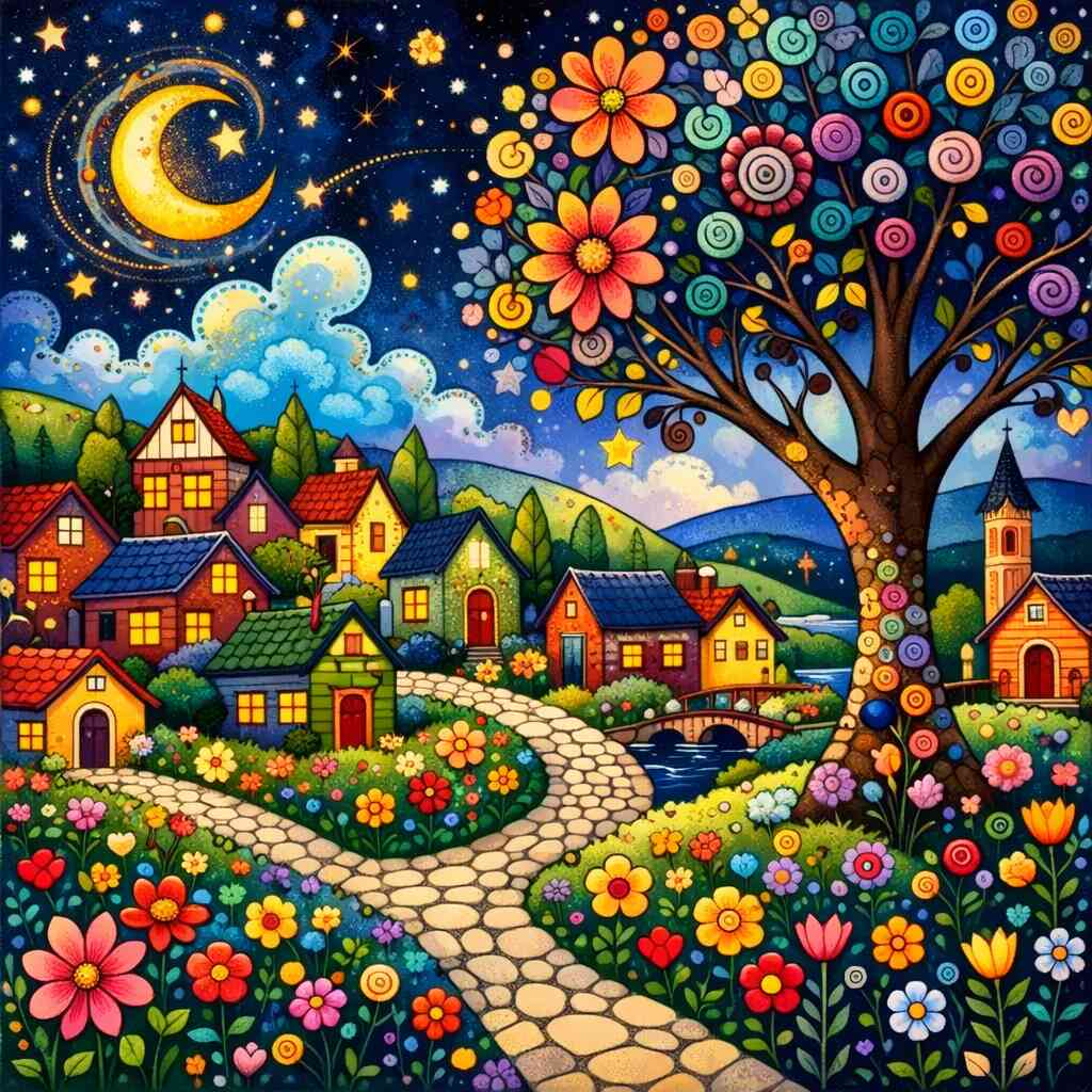 Diamond Painting - Märchenhafte Nacht im Blumendorf
