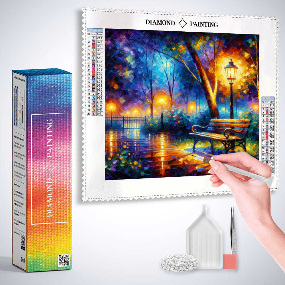AB Diamond Painting - Lichterspiel mit Bank