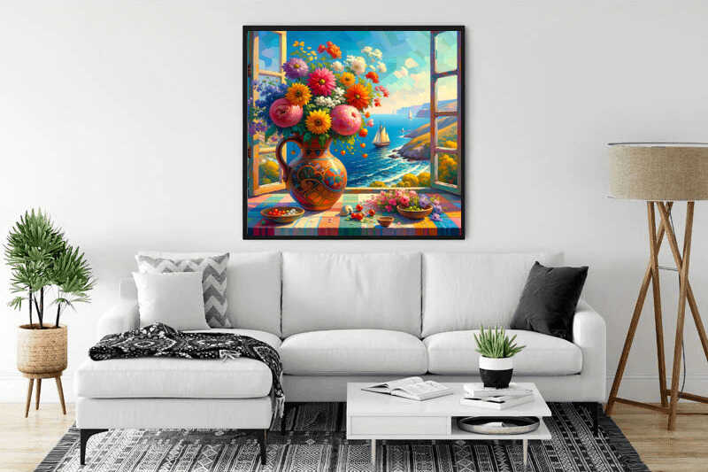 Diamond Painting - Fensterblick auf das Mittelmeer