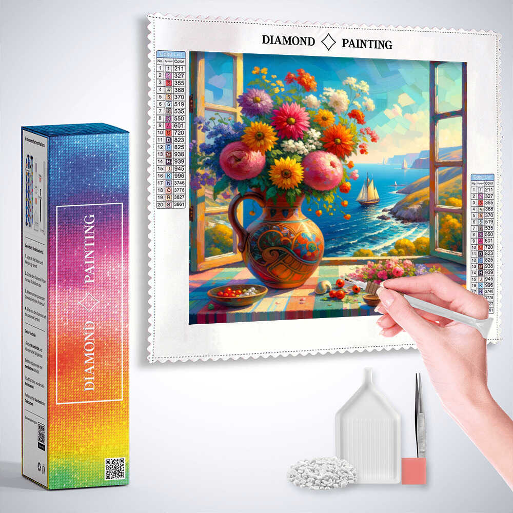 Diamond Painting - Fensterblick auf das Mittelmeer