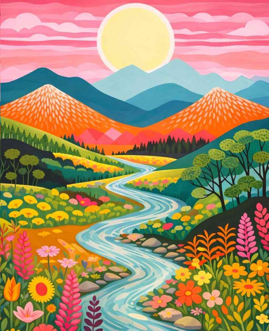 Diamond Painting - Sonnenzauber im Tal der Blumen
