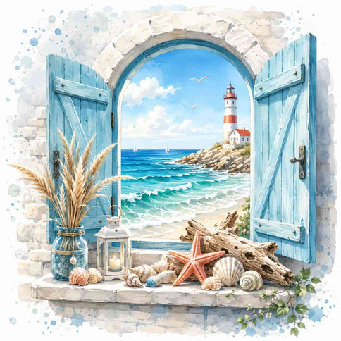 Diamond Painting - Fenster zum Mittelmeertraum