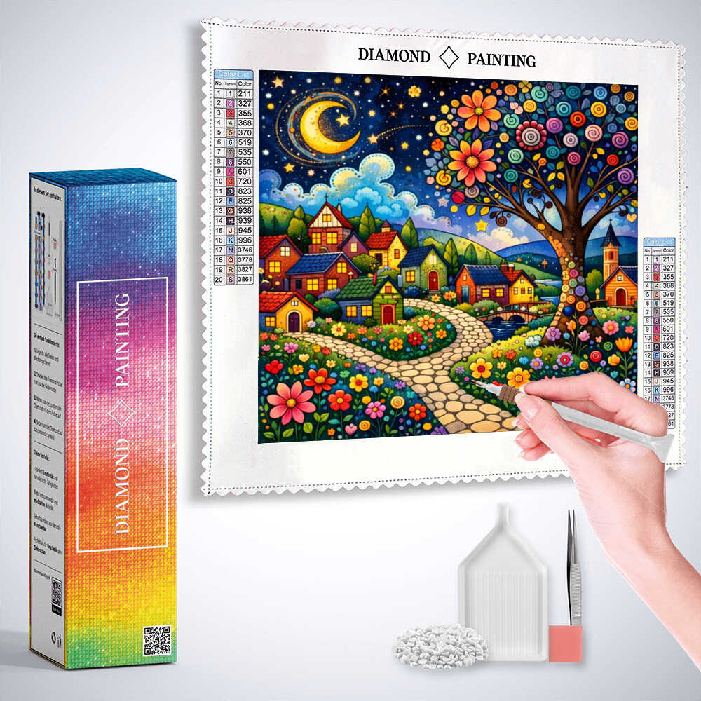 Diamond Painting - Märchenhafte Nacht im Blumendorf