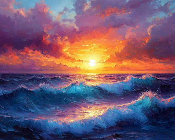 Diamond Painting - Sonnenfeuer am Ozean