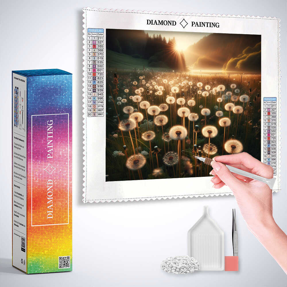 Diamond Painting - Morgenlicht über dem Pusteblumenmeer