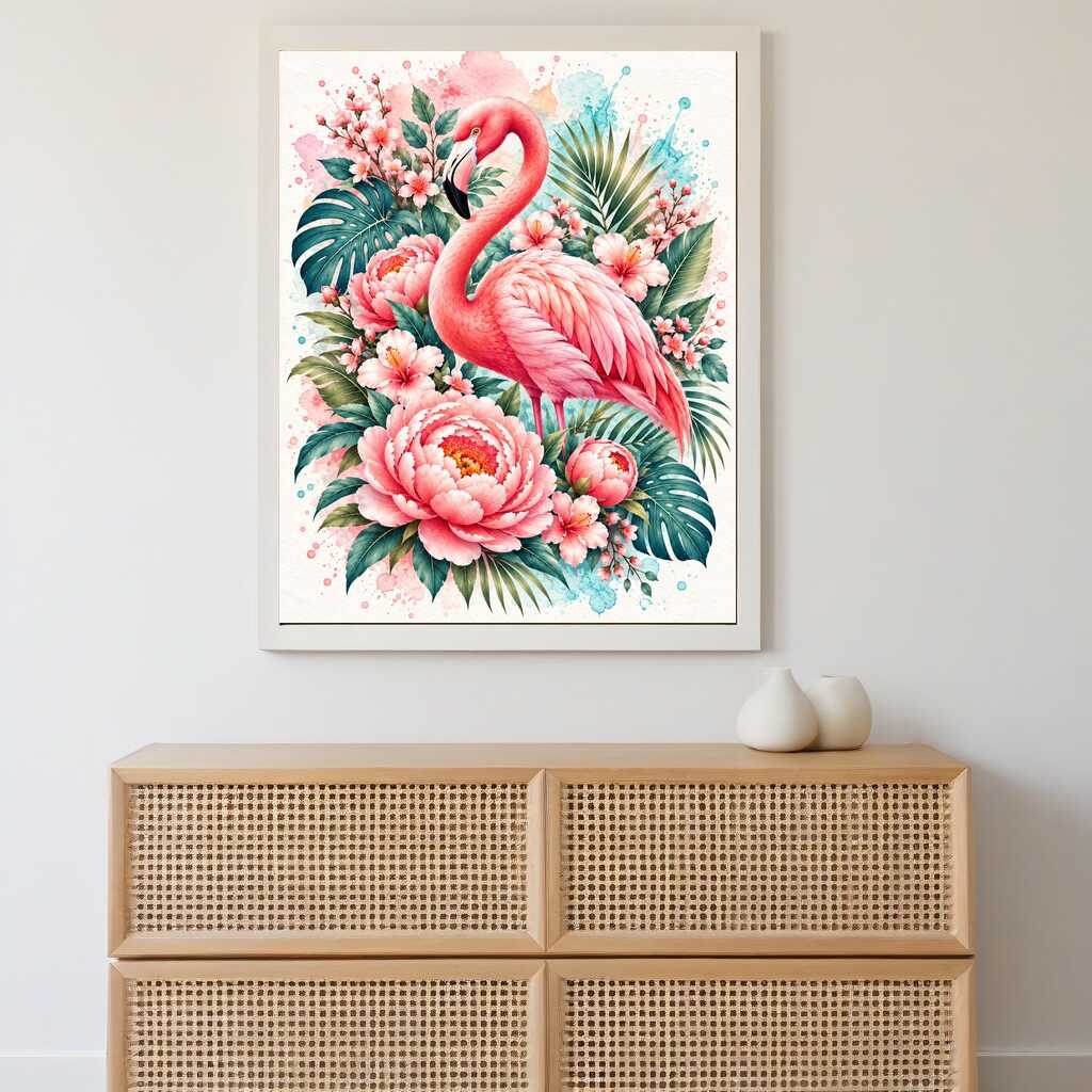 Diamond Painting - Flamingozauber im Blütenmeer