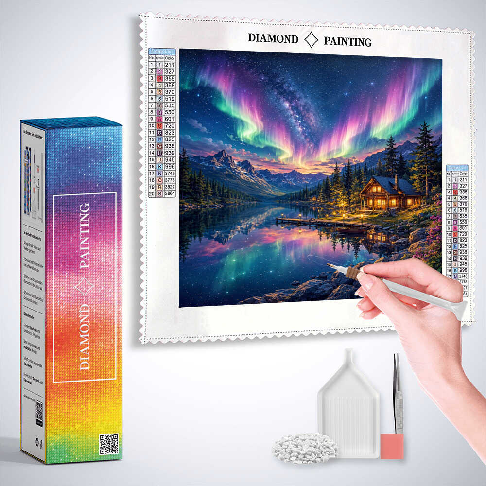 Diamond Painting - Magische Nordlichter über dem See
