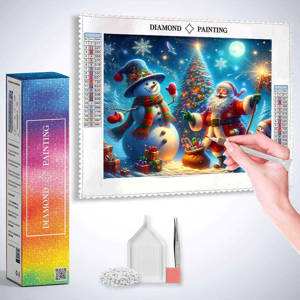 Diamond Painting - Schneemann und Weihnachtsmann
