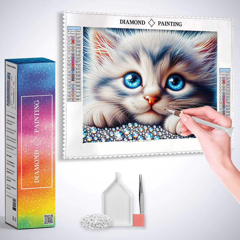 Diamond Painting - Kitten mit blauen Augen