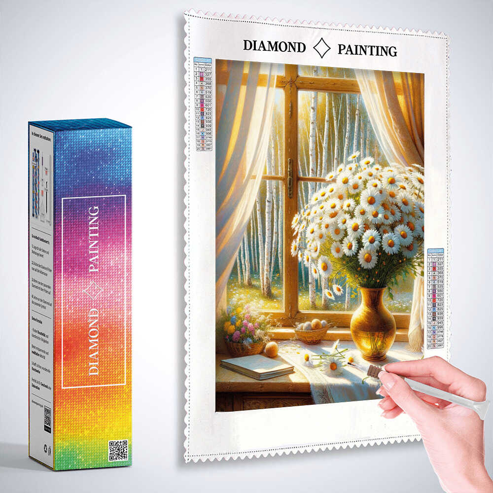 Diamond Painting - Margeritenstrauß am Fenster