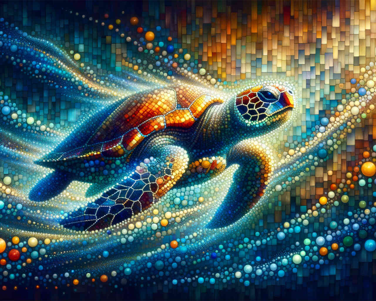 Diamond Painting - Abstrakte Schildkröte, Holzoptik