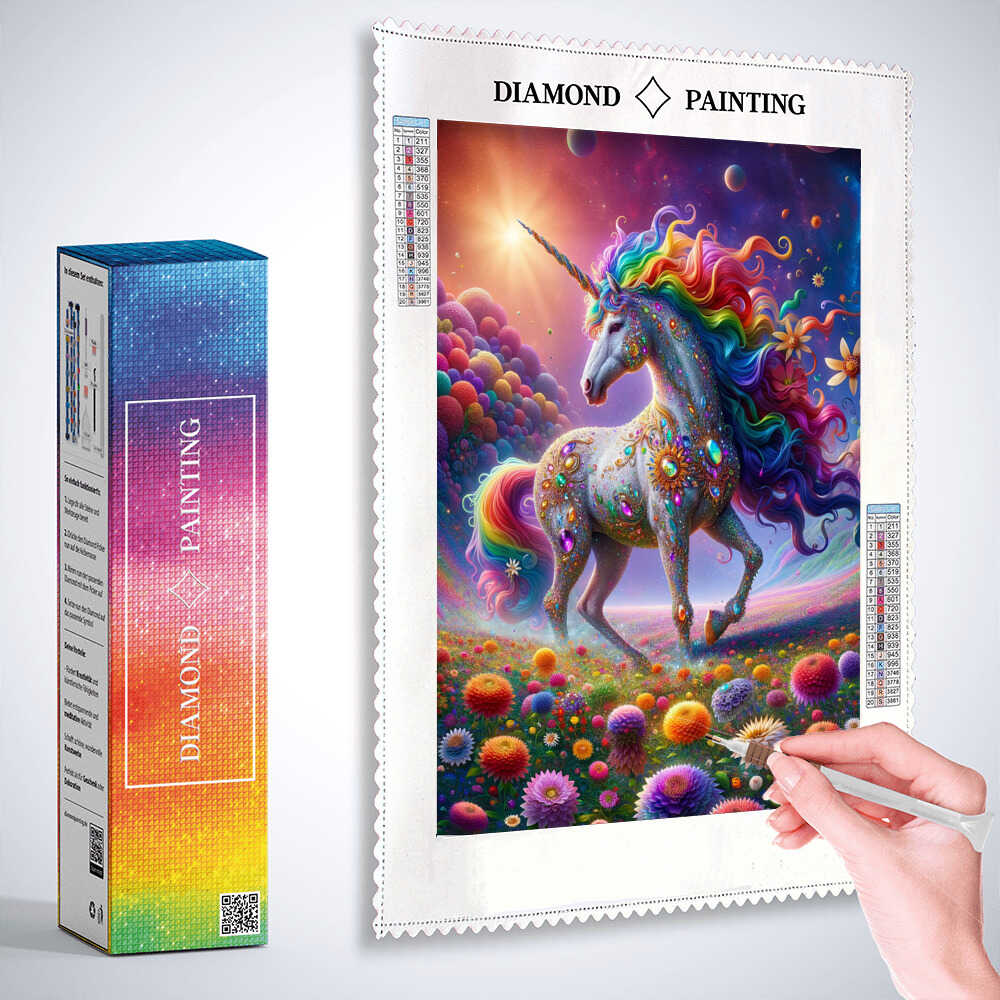 Diamond Painting - Regenbogeneinhorn mit Schmuck