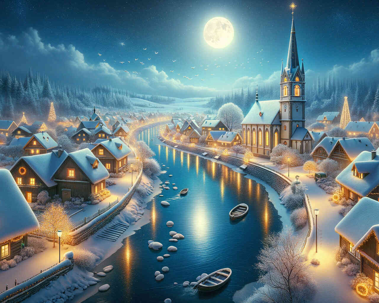 Diamond Painting - Winterdorf am Fluss