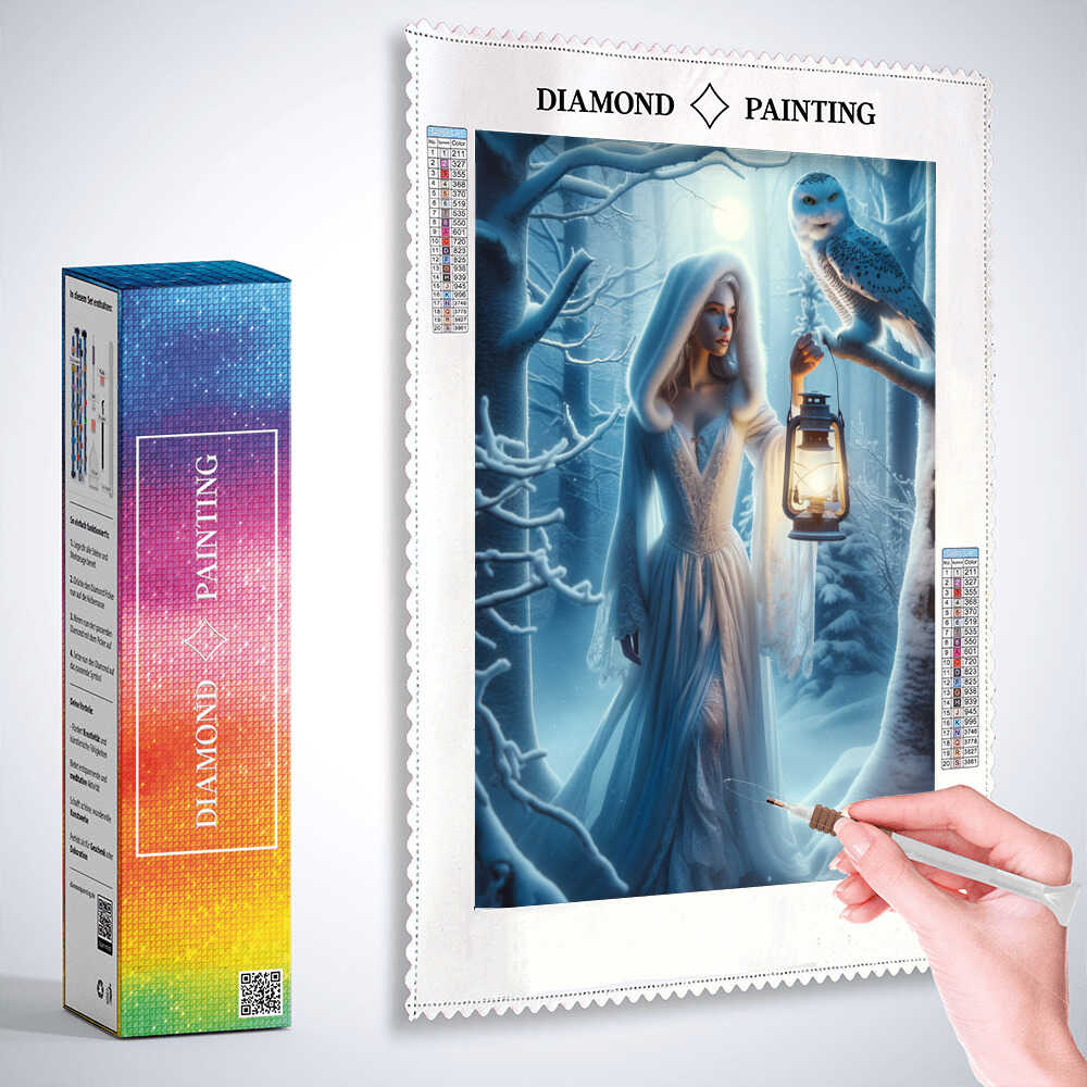 Diamond Painting - Frau mit Laterne Schneeeule