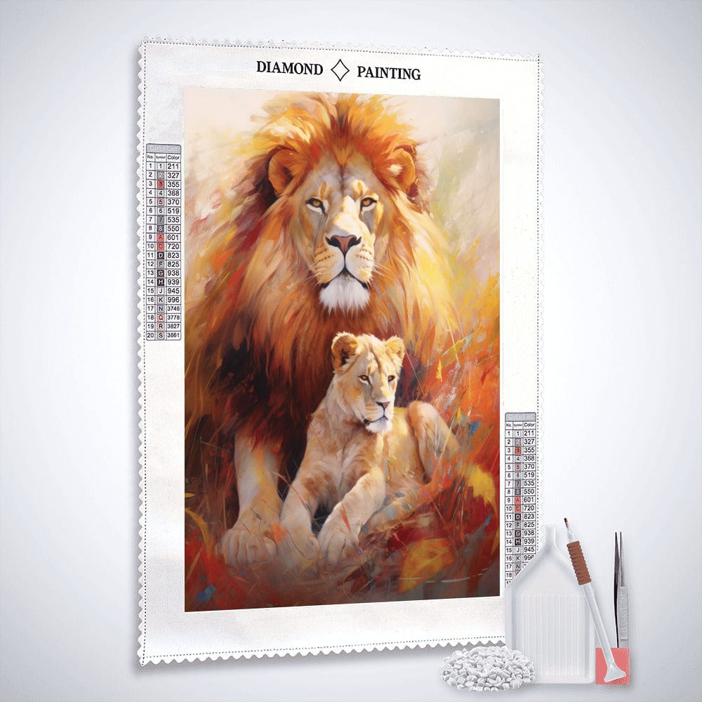 Diamond Painting - Löwe und Kind, Sonnenuntergang