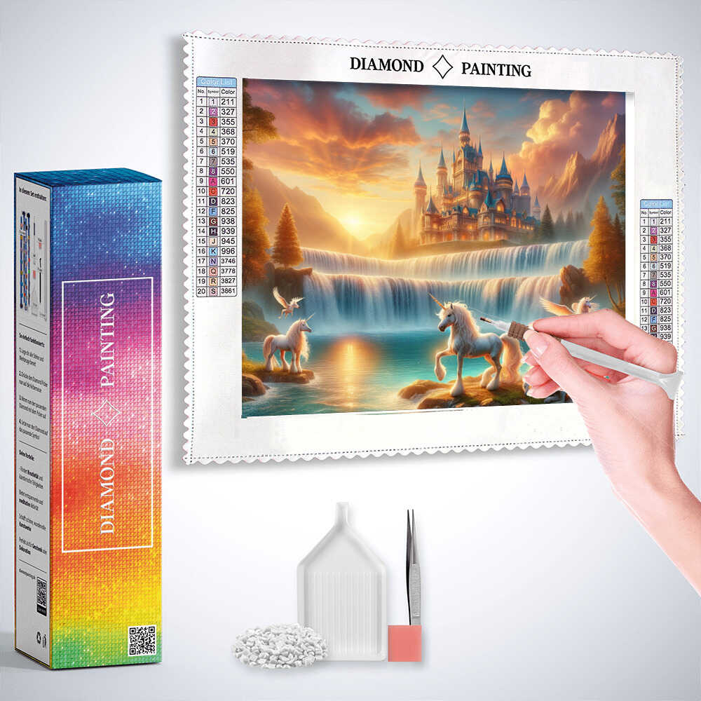 Diamond Painting - Einhornfamilie Wasserfall
