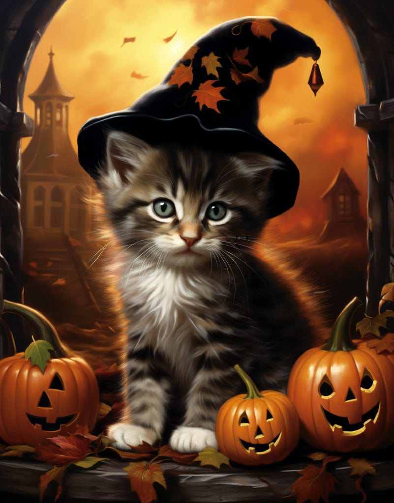 Diamond Painting - Kätzchen mit Hut, Halloween
