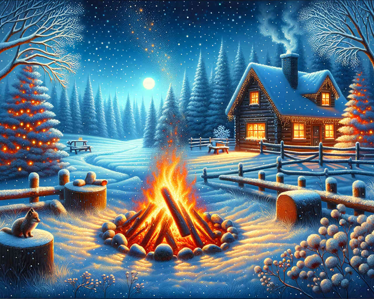 Diamond Painting - Lagerfeuer im Winter