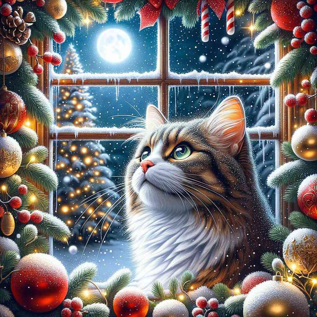 Diamond Painting - Weihnachten Katze vor Fenster