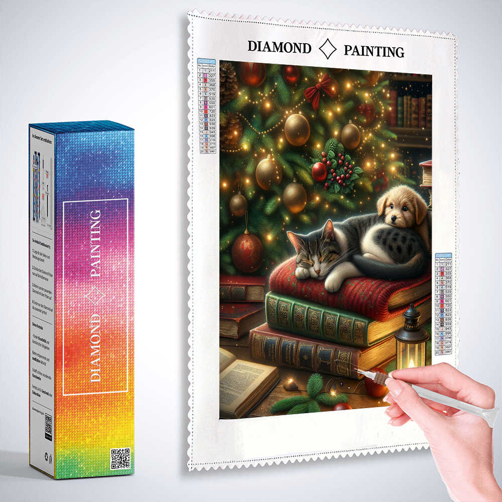 Diamond Painting - Bücherrei Hund und Katze