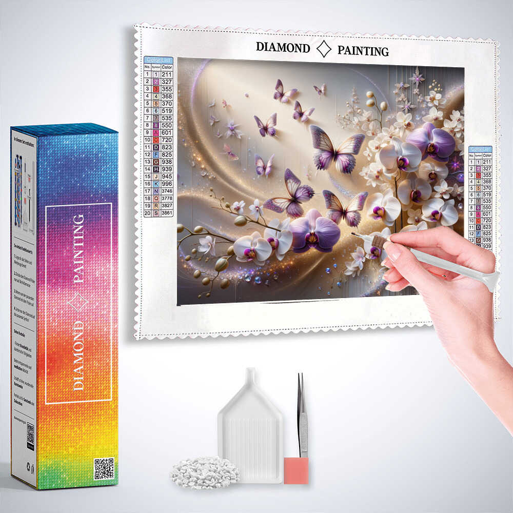Diamond Painting - Schmetterlinge und Orchidee