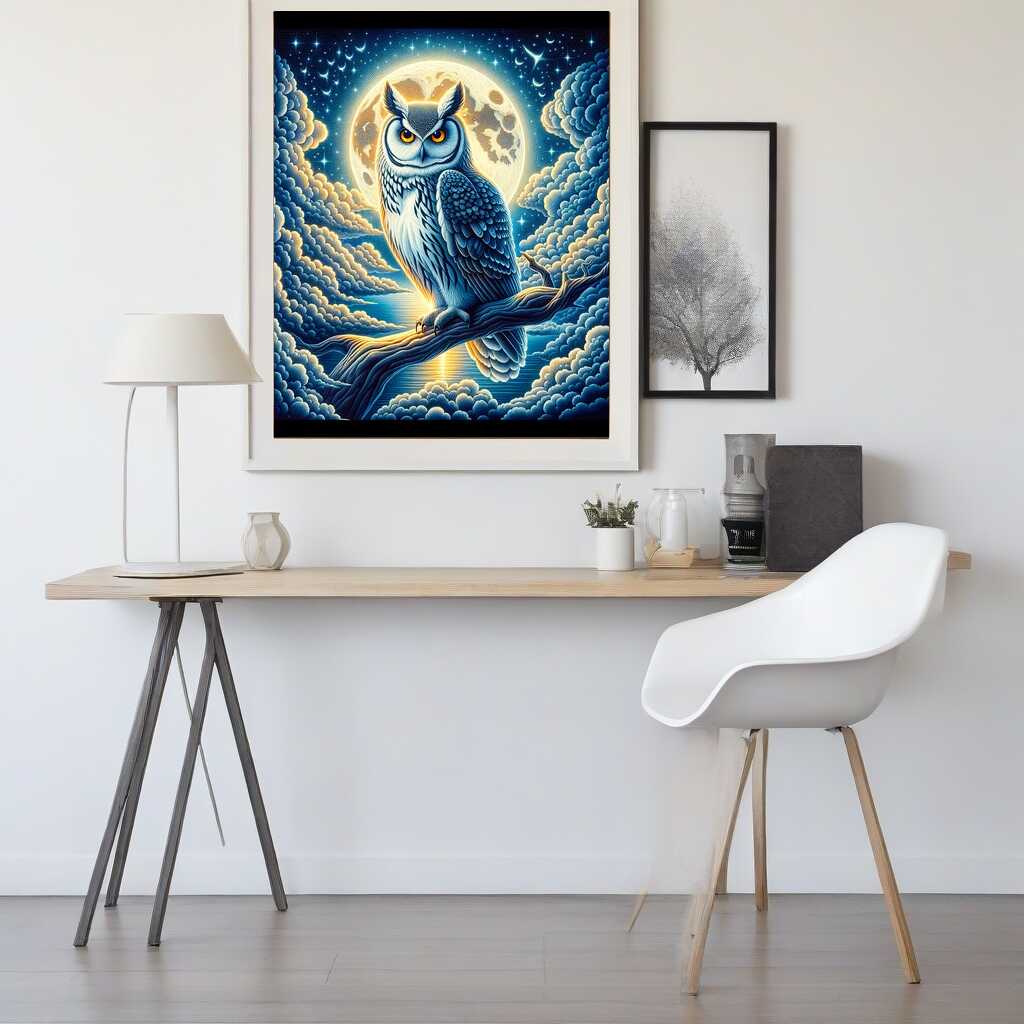 Diamond Painting - Eule im Wolkenmondschein