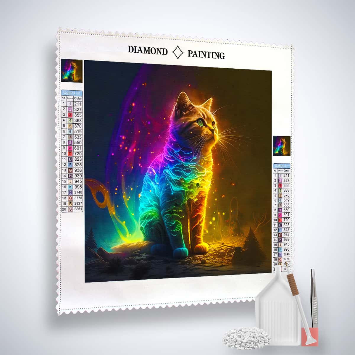 AB Diamond Painting - Neon Katze im Weltall - gedruckt in Ultra-HD - AB Diamond, Katze, Neu eingetroffen, Quadratisch, Tiere