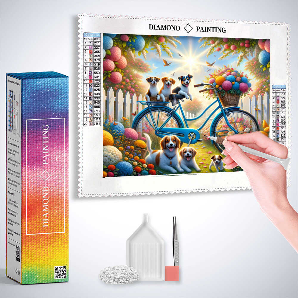 Diamond Painting - Fahrrad und Hunde