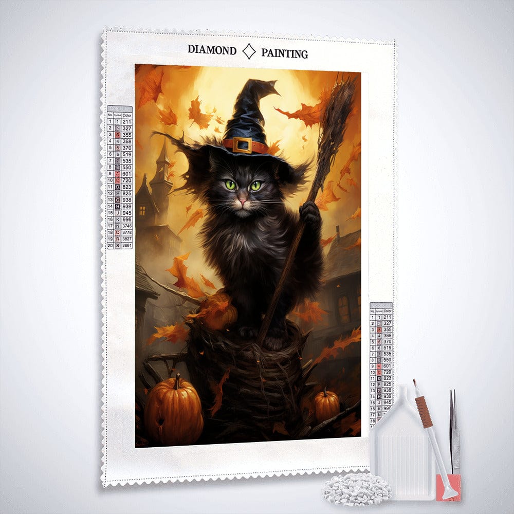 Diamond Painting - Katze reitet auf Besen