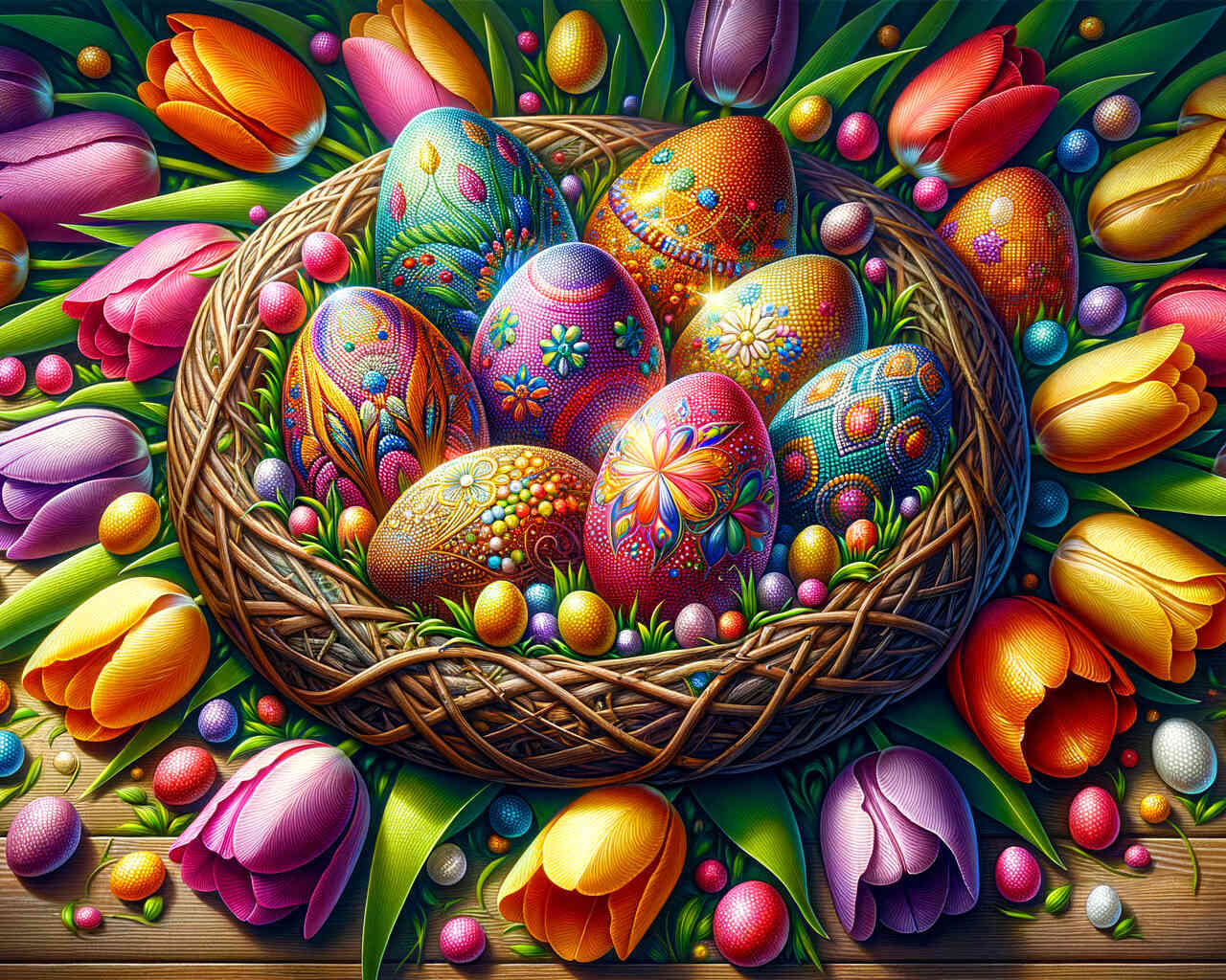 Diamond Painting - Osternest, Tulpen