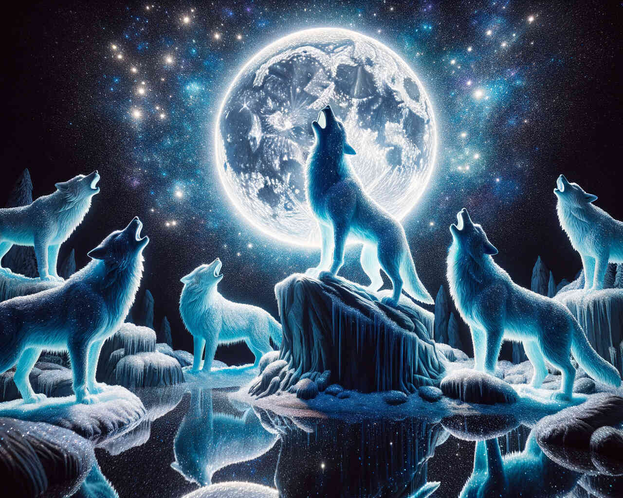 Diamond Painting - Wölfe heulen Vollmond an