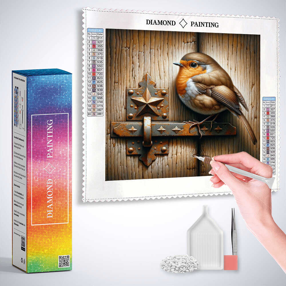 Diamond Painting - Rotkehlchen, Holztor