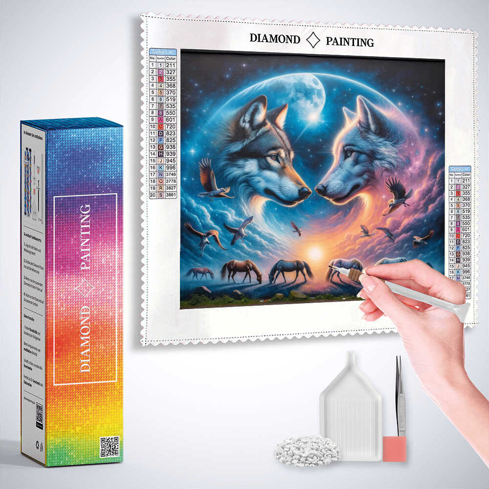Diamond Painting - Pferde und Wölfe Paare