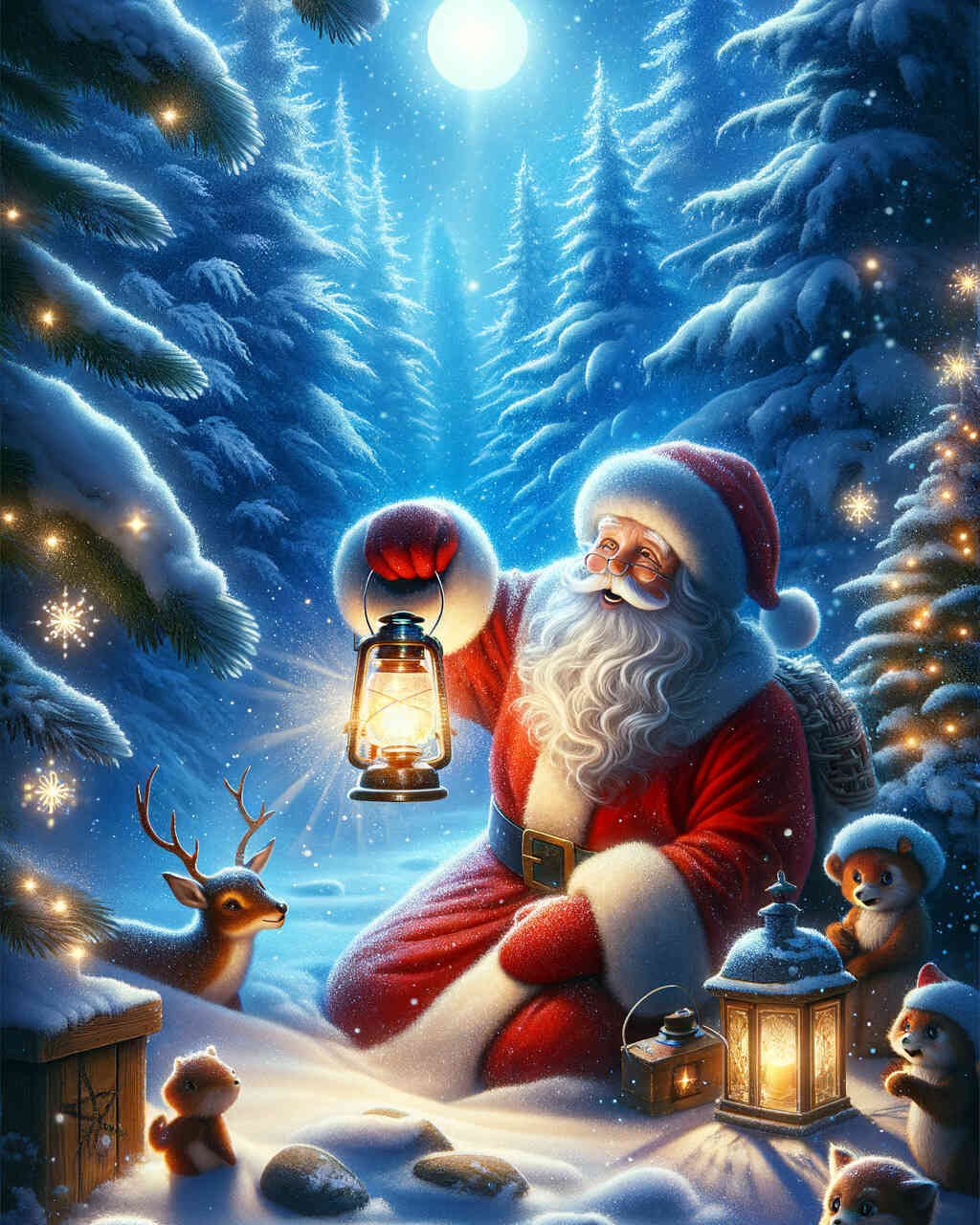 Diamond Painting - Weihnachtsmann im Laternenschein