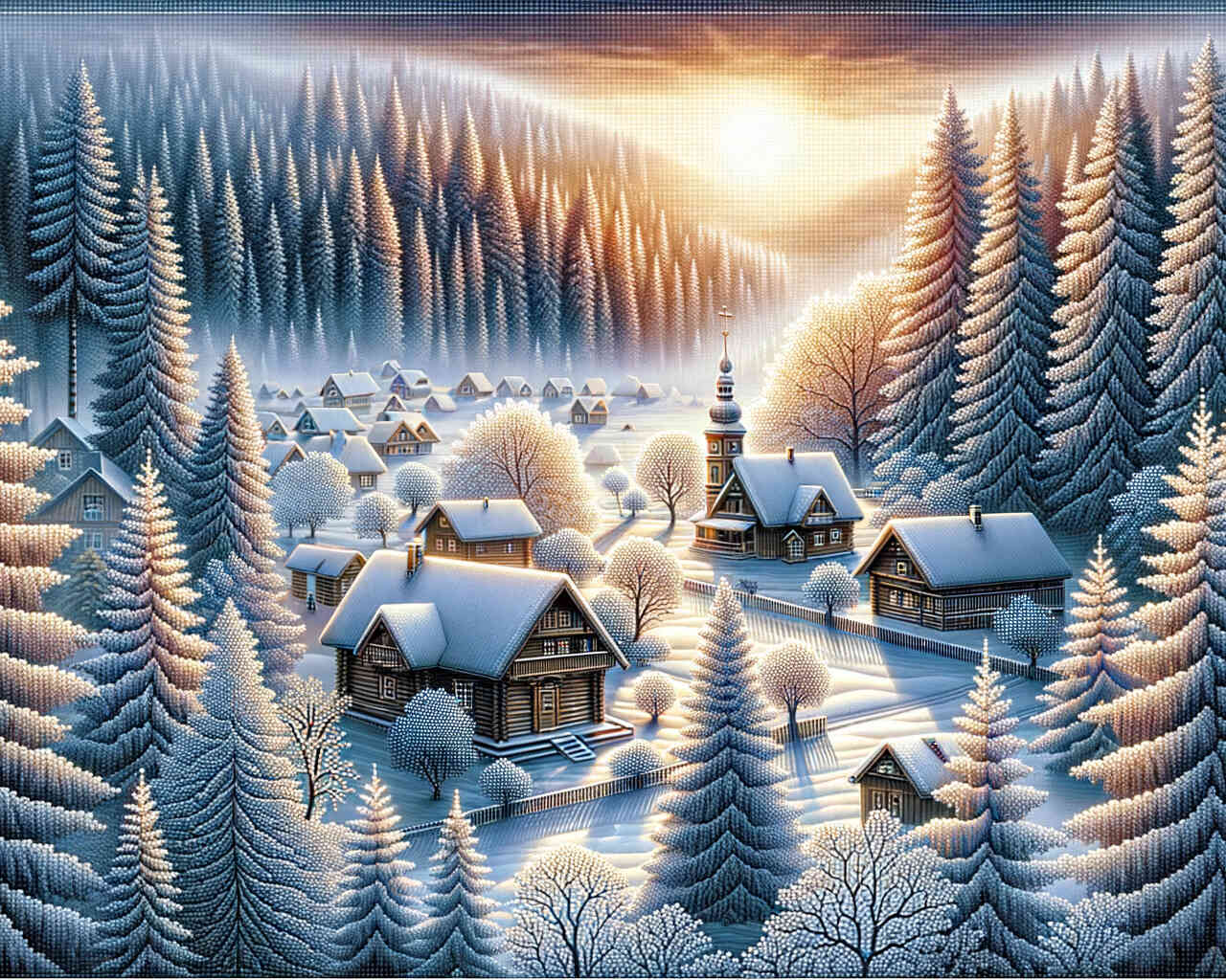 Diamond Painting - Winterstadt im Wald