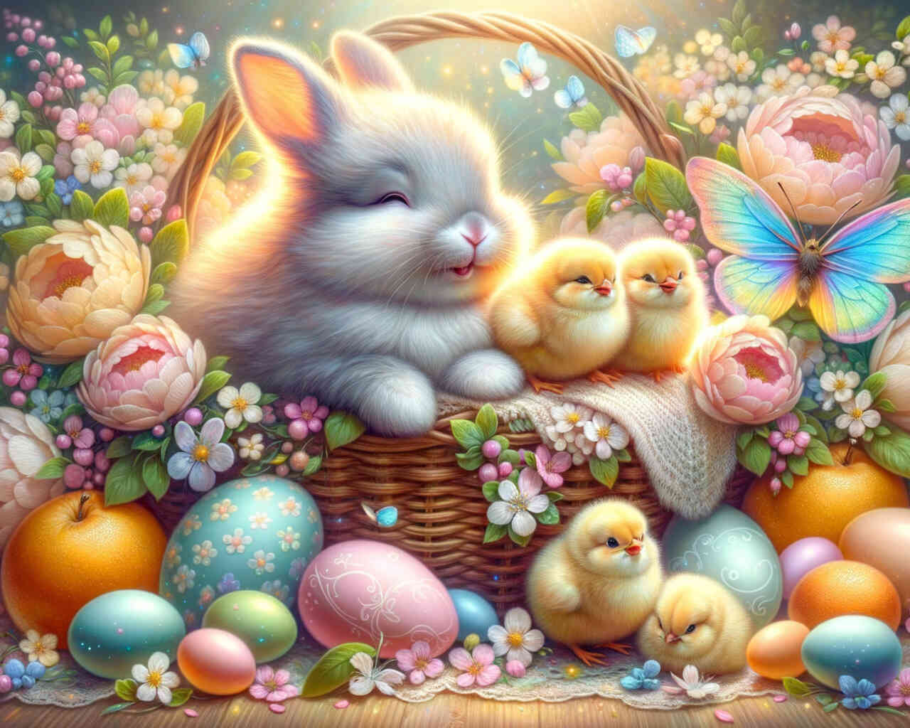 Diamond Painting - Hase und Küken, Korb