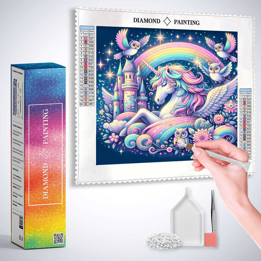 Diamond Painting - Einhorn mit Eulenturm