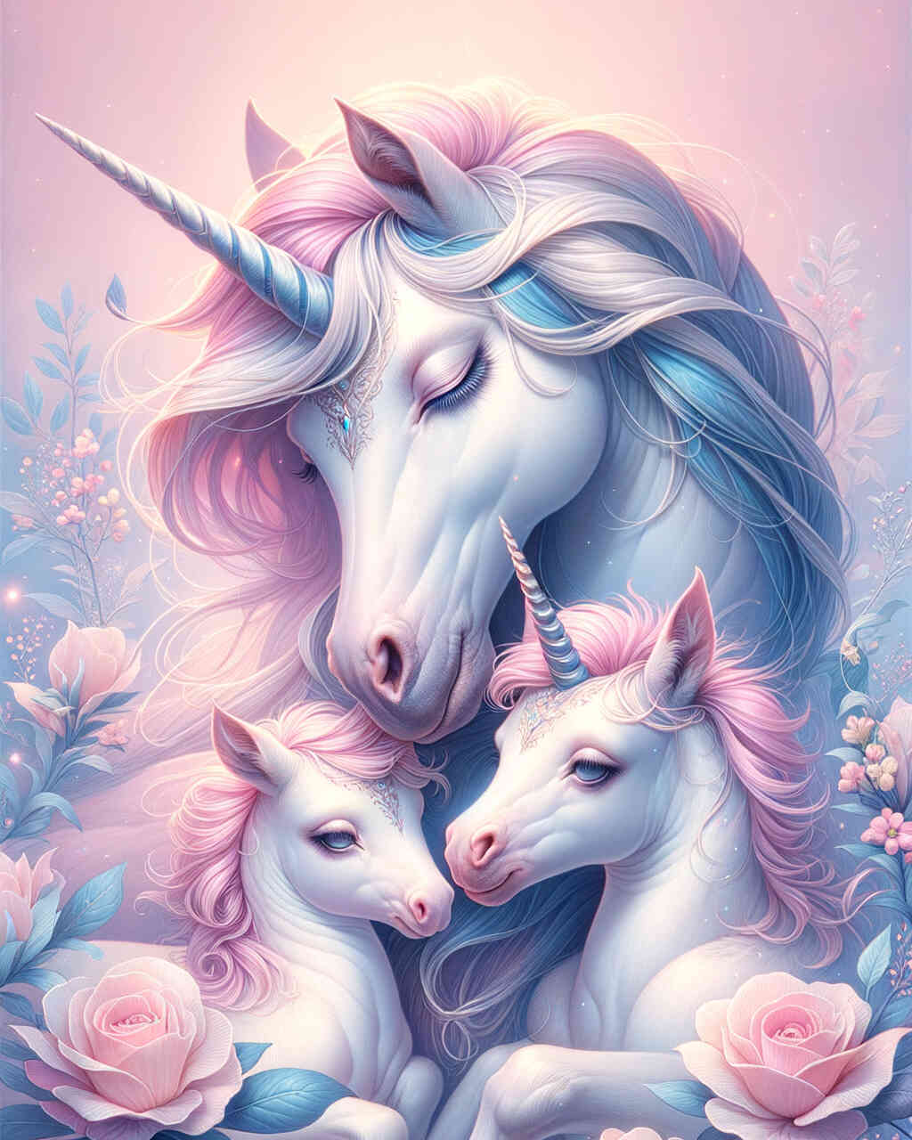 Diamond Painting - Einhorn, Mutter und Tochter