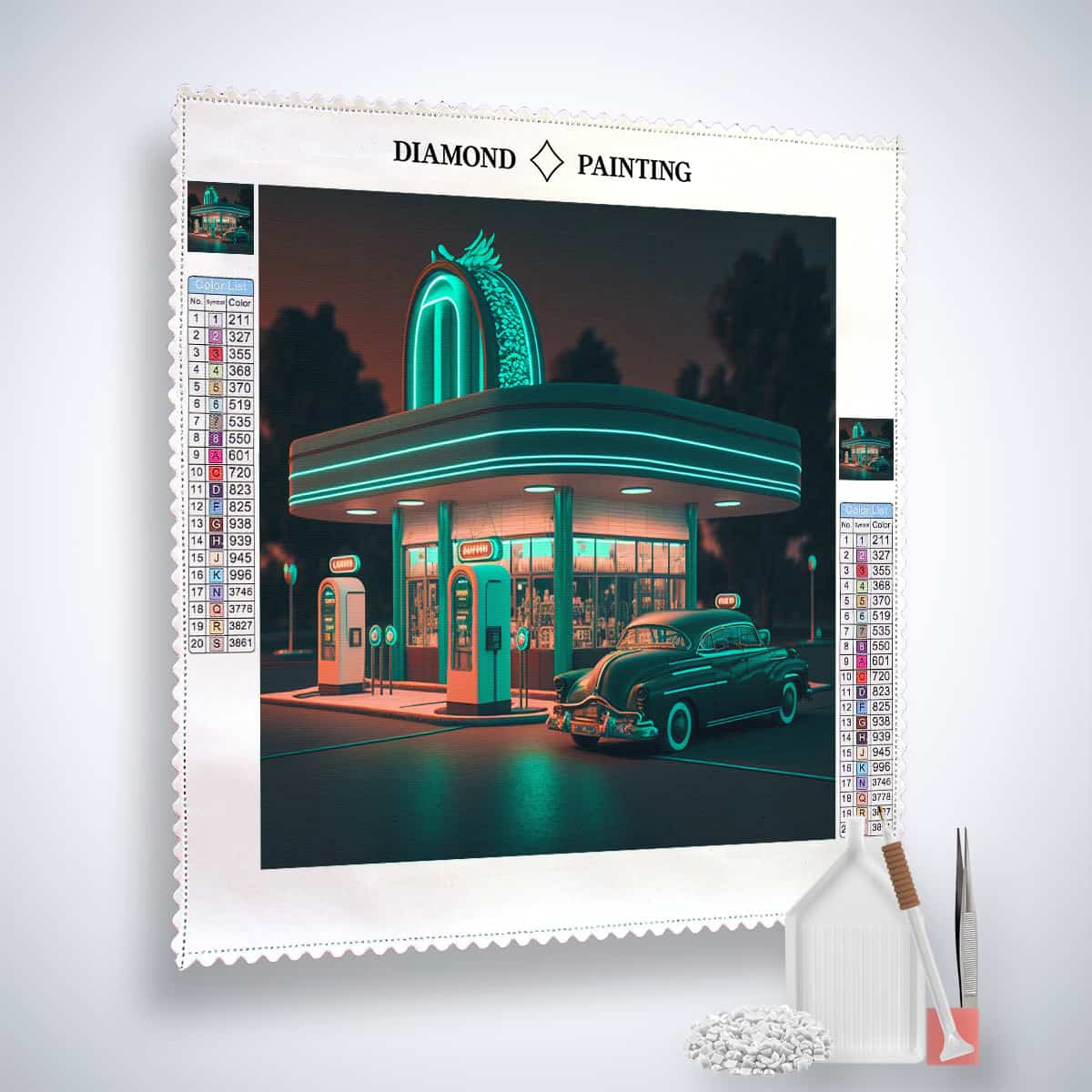 Diamond Painting - Chromglanz der 50er - gedruckt in Ultra-HD - Auto, Neu eingetroffen, Quadratisch, Retro, Route 66