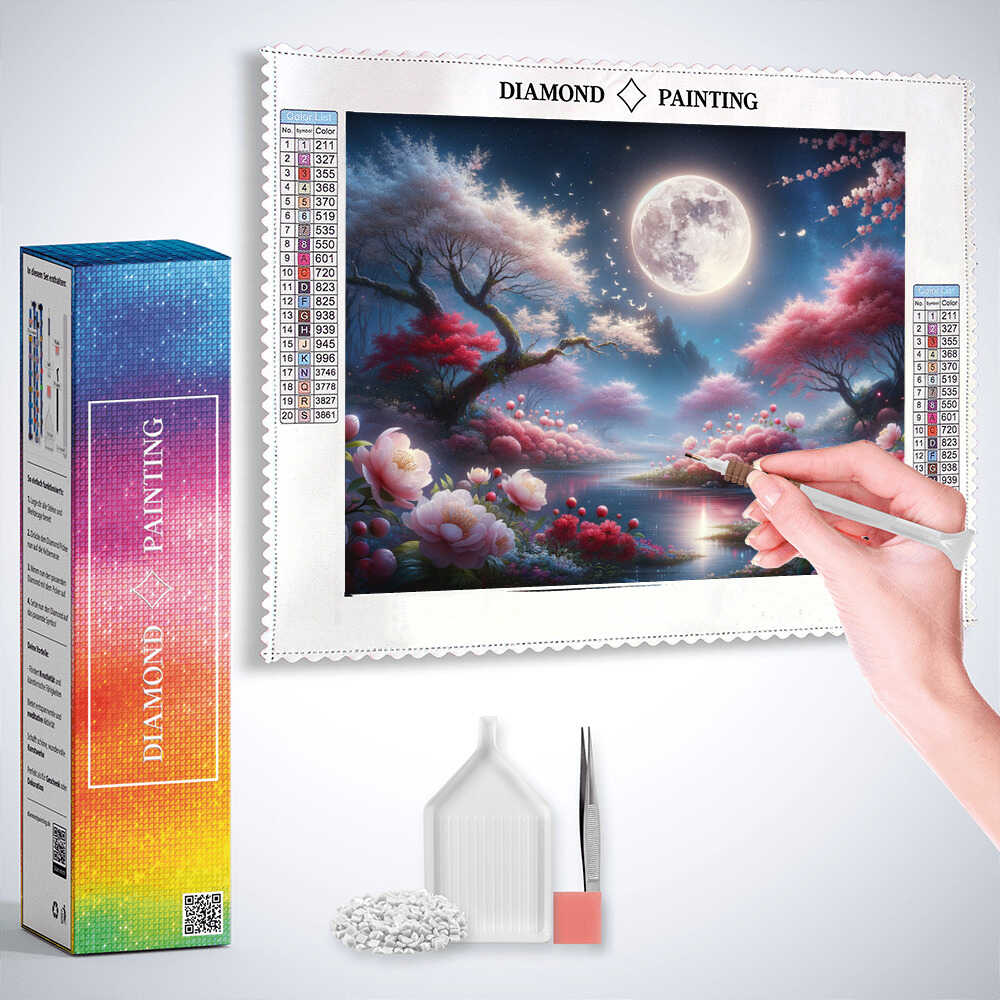 Diamond Painting - Vollmond und Blumen
