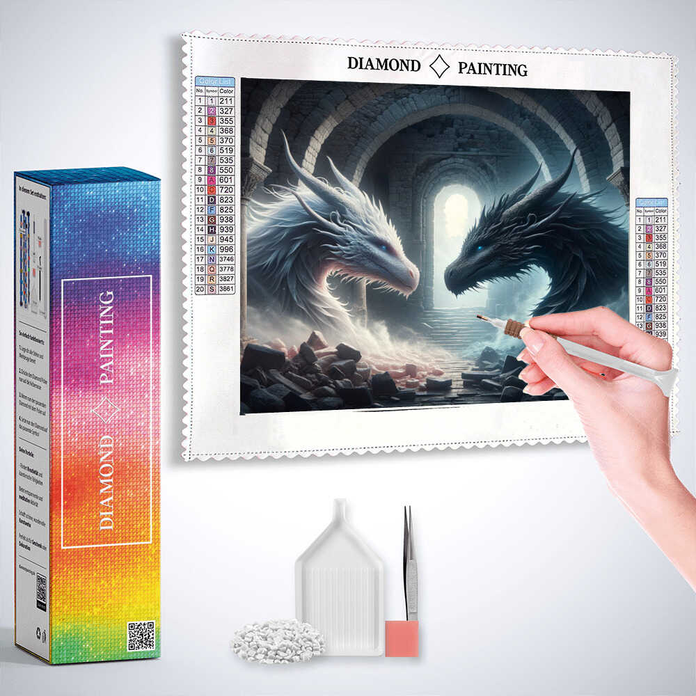 Diamond Painting - Schwarz und Weiß, Drachen