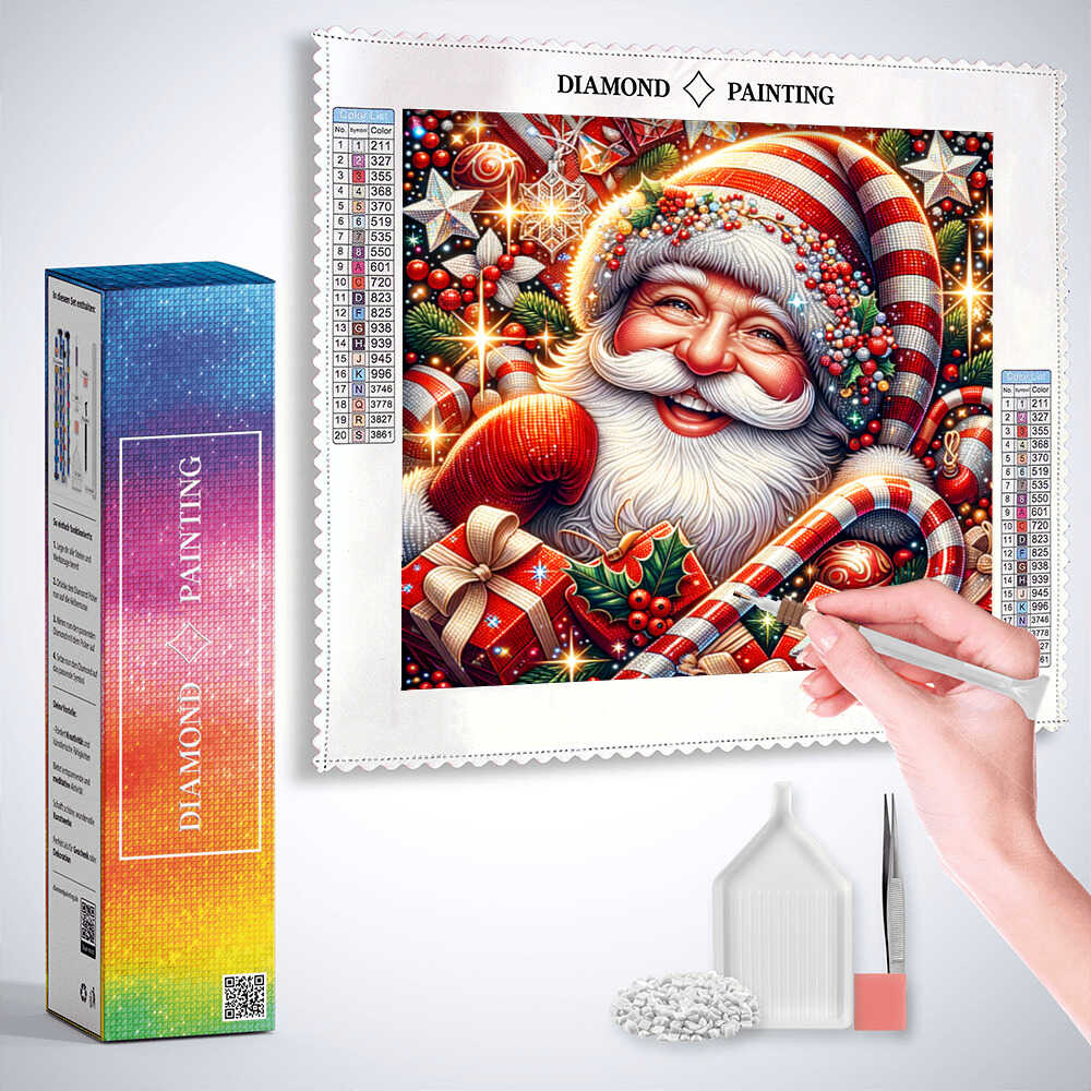 Diamond Painting - Weihnachtsmann mit gestreifter Mütze