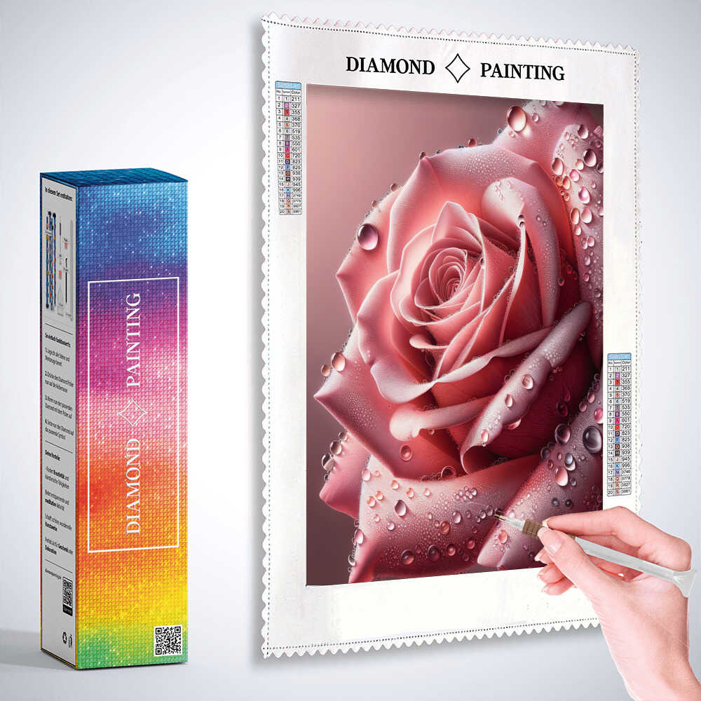 Diamond Painting - Rosa Rose, Wassertropfen