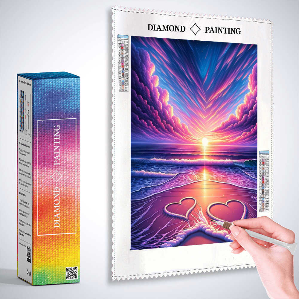 Diamond Painting - Love Herz im Sand Sonnenuntergang