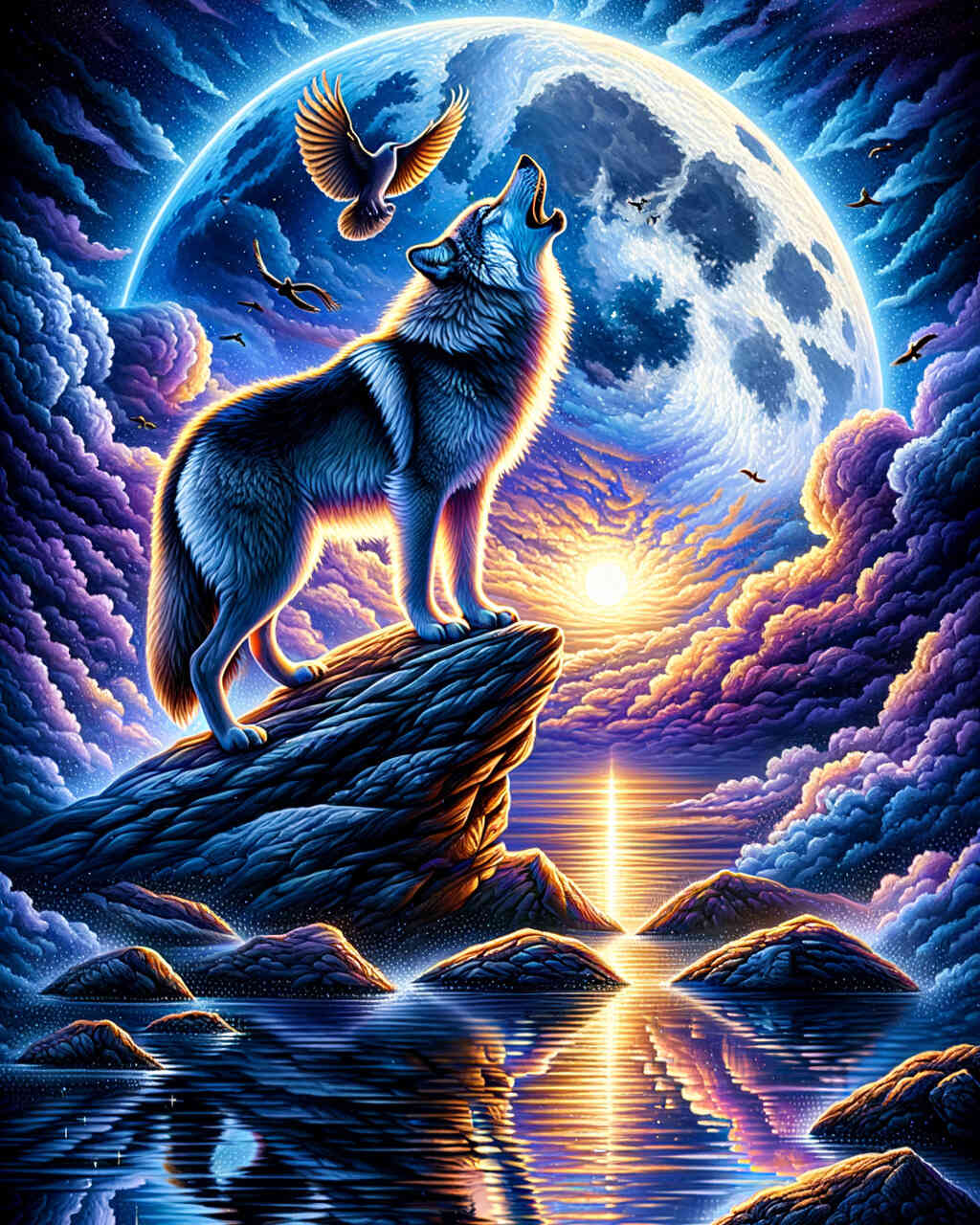 Diamond Painting - Wolf auf Felsvorsprung