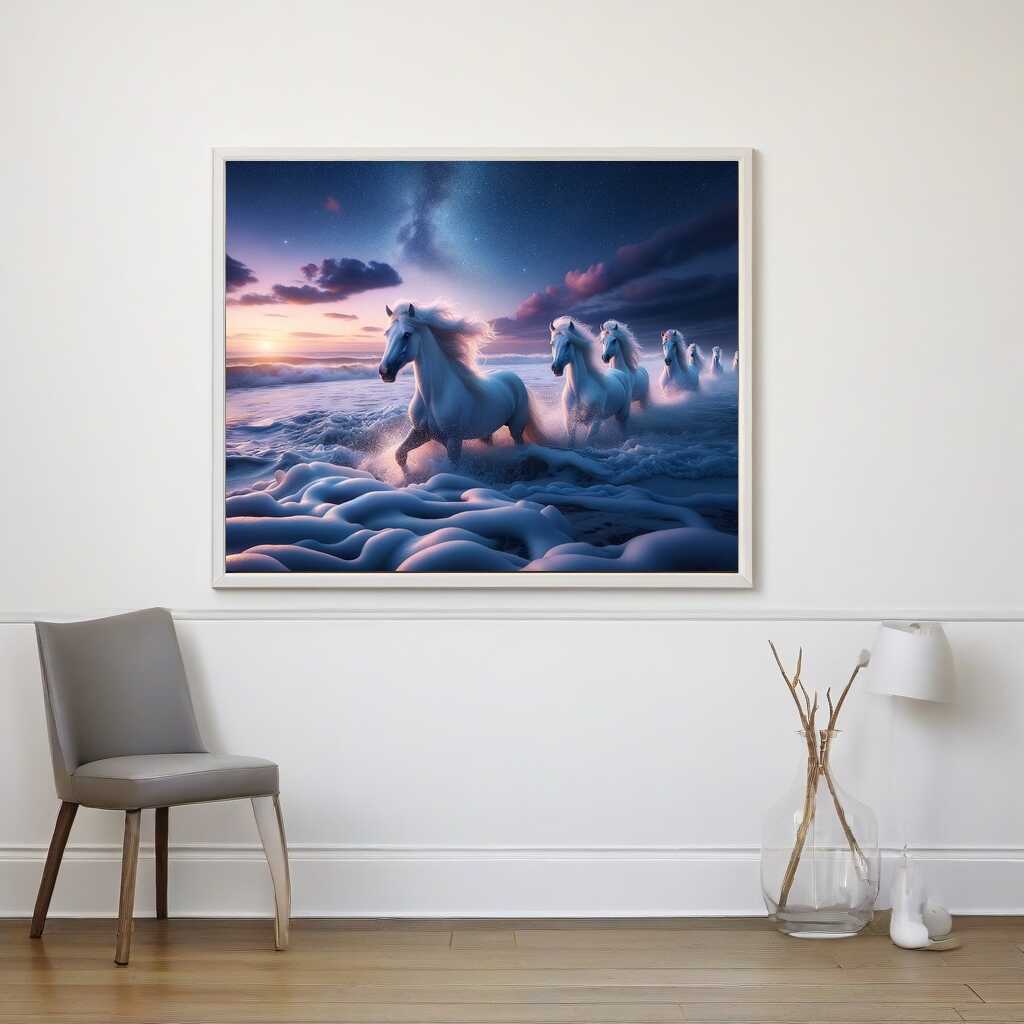 Diamond Painting - Weiße Pferde am Meer
