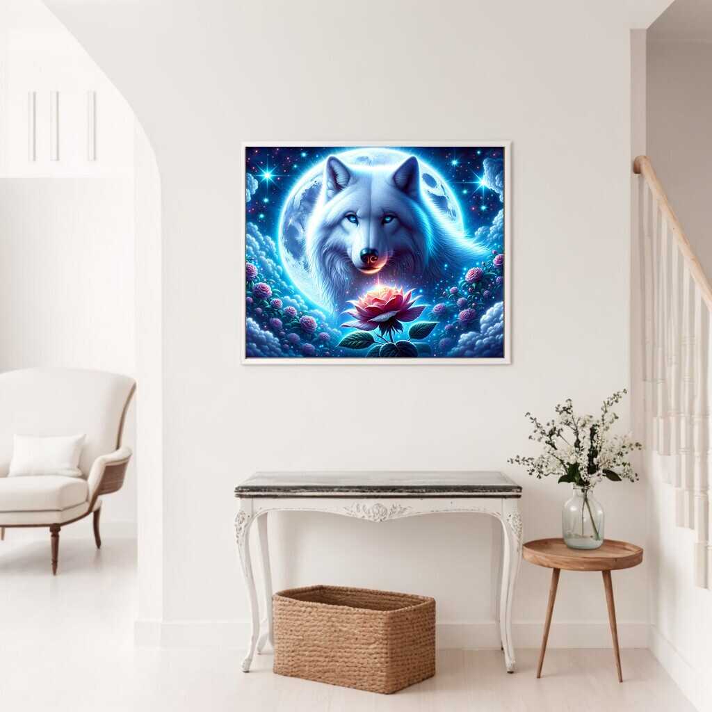 Diamond Painting - Wolf im Vollmond, Blume