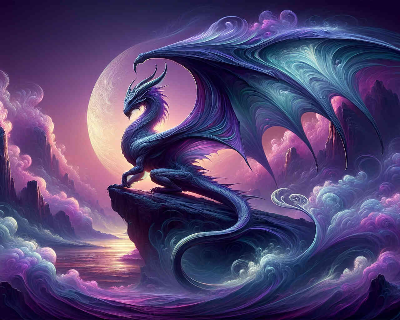 Diamond Painting - Drache Lila Himmel