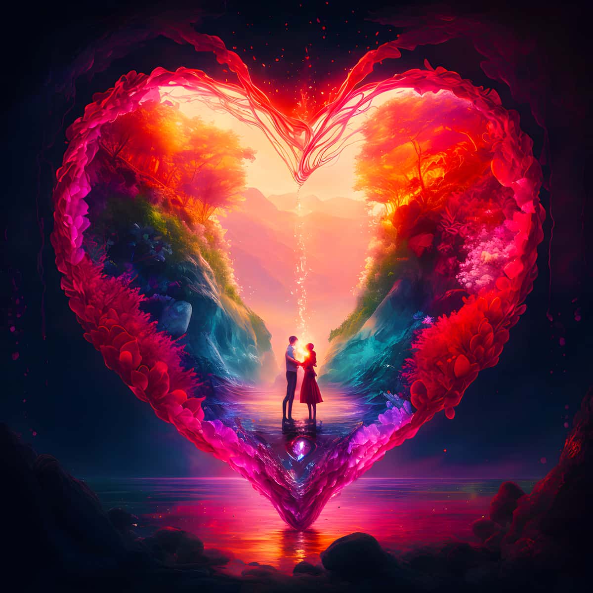 Diamond Painting - Herzpärchen Nacht - gedruckt in Ultra-HD - Herz, Liebe, Neu eingetroffen, Quadratisch